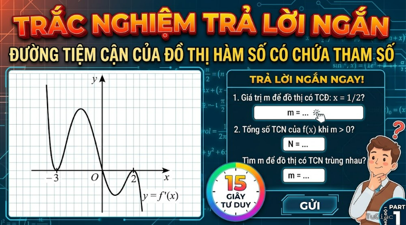 Trắc nghiệm TRẢ LỜI NGẮN về đường tiệm cận của đồ thị hàm số có chứa tham số